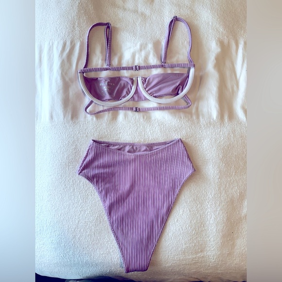 frankies bikinis annie plisse bikini bottom top set wisteria lilac - Picture 9 of 12